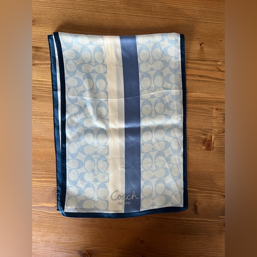 Coach Blue Signature Stripe Silk Scarf